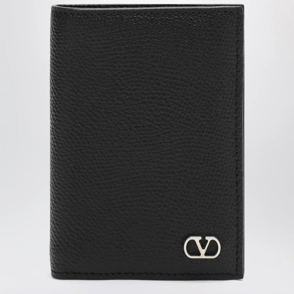Valentino Garavani Black Vlogo grained leather card holder