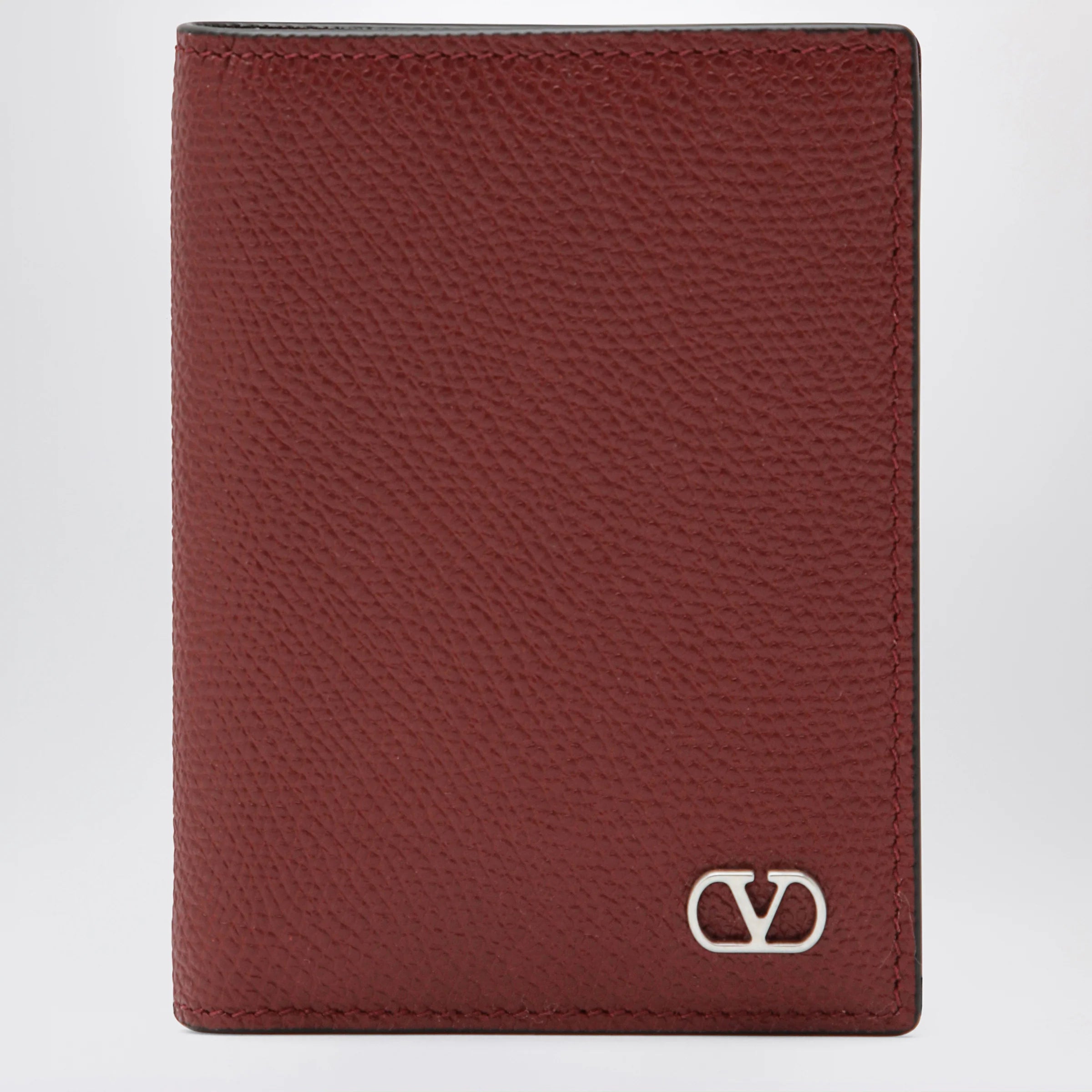 Valentino Garavani Dark red Vlogo card holder in grained leather