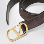 Valentino Garavani VLogo Signature Belt in Ebony Suede