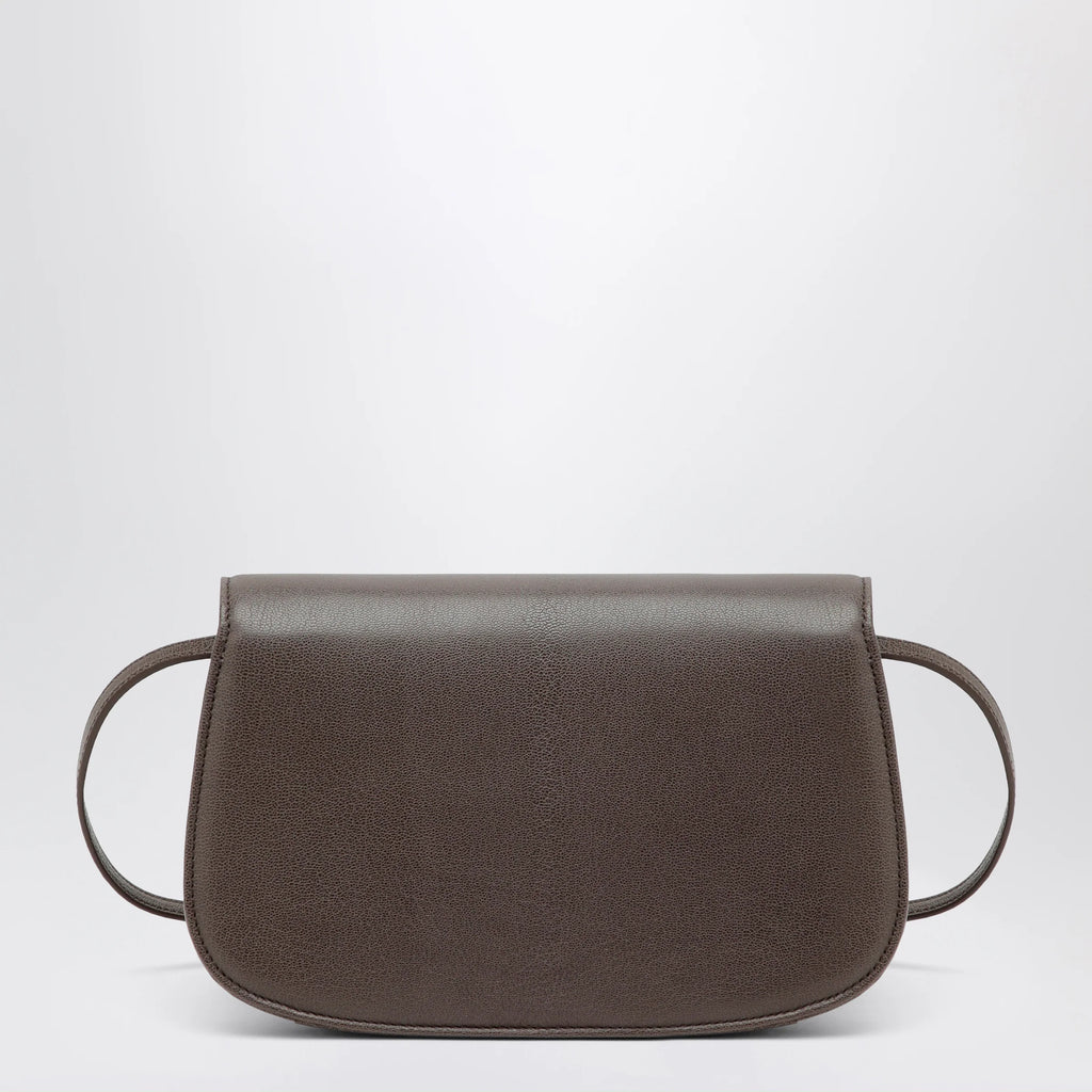 GUCCI Small shoulder bag in dark taupe leather with bamboo closure