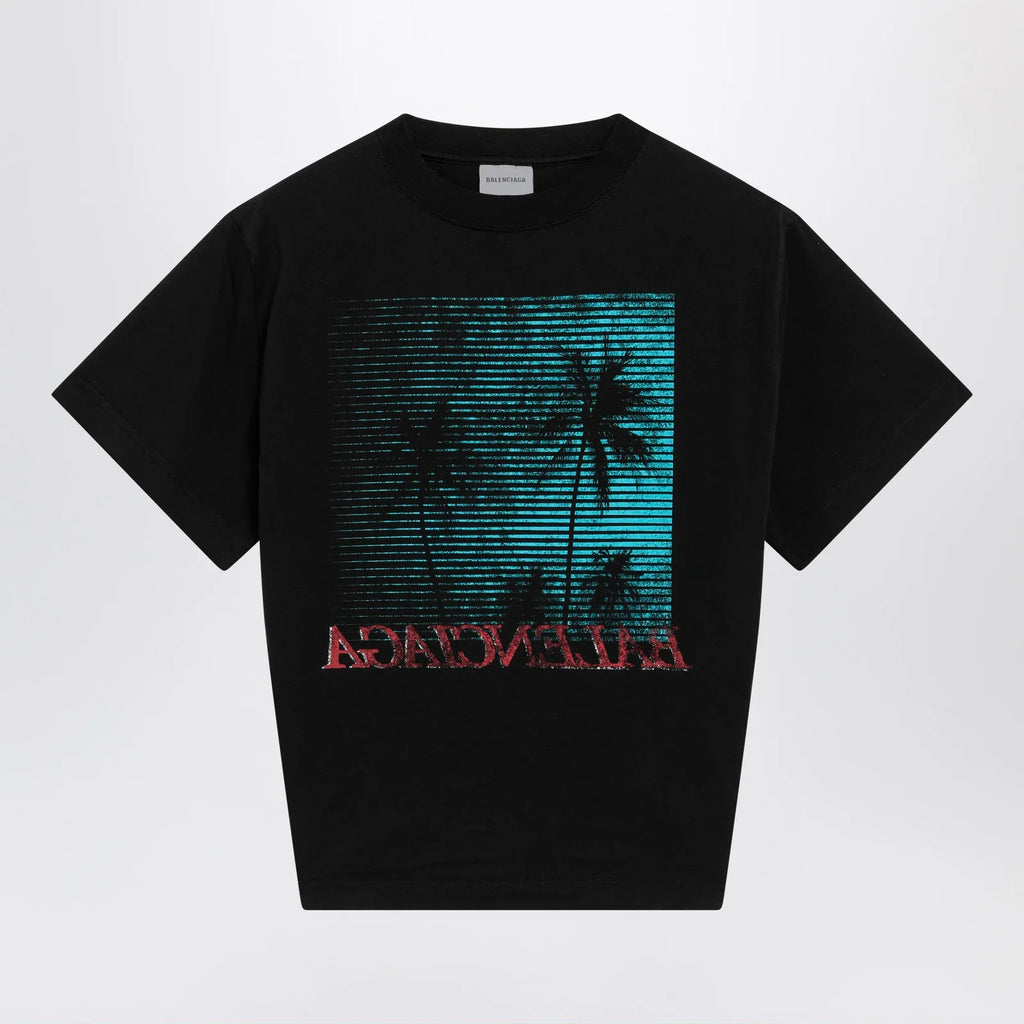 Balenciaga Black cropped T-shirt with logo print