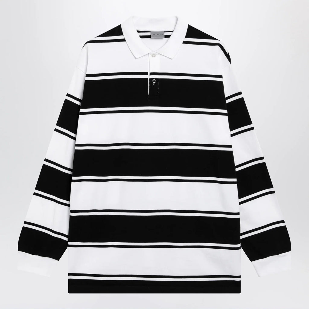 Balenciaga Black/white striped cotton polo shirt
