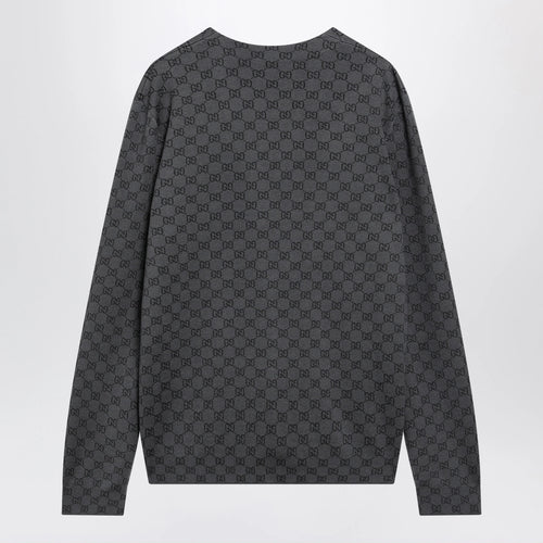 GUCCI Grey wool and silk cardigan with GG motif