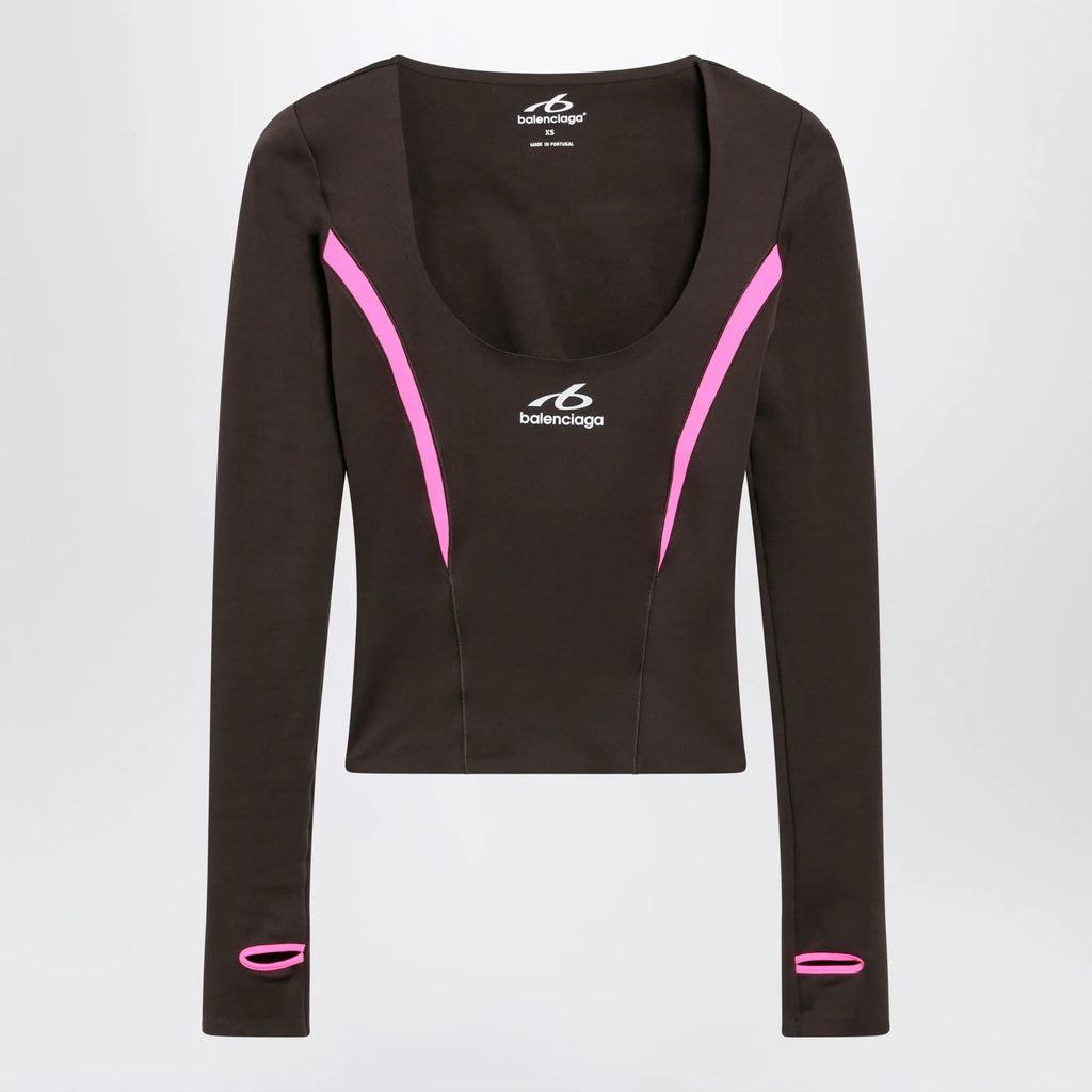 Balenciaga Techwear top in khaki/neon pink technical fabric