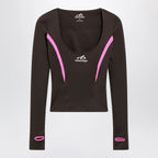 Balenciaga Techwear top in khaki/neon pink technical fabric