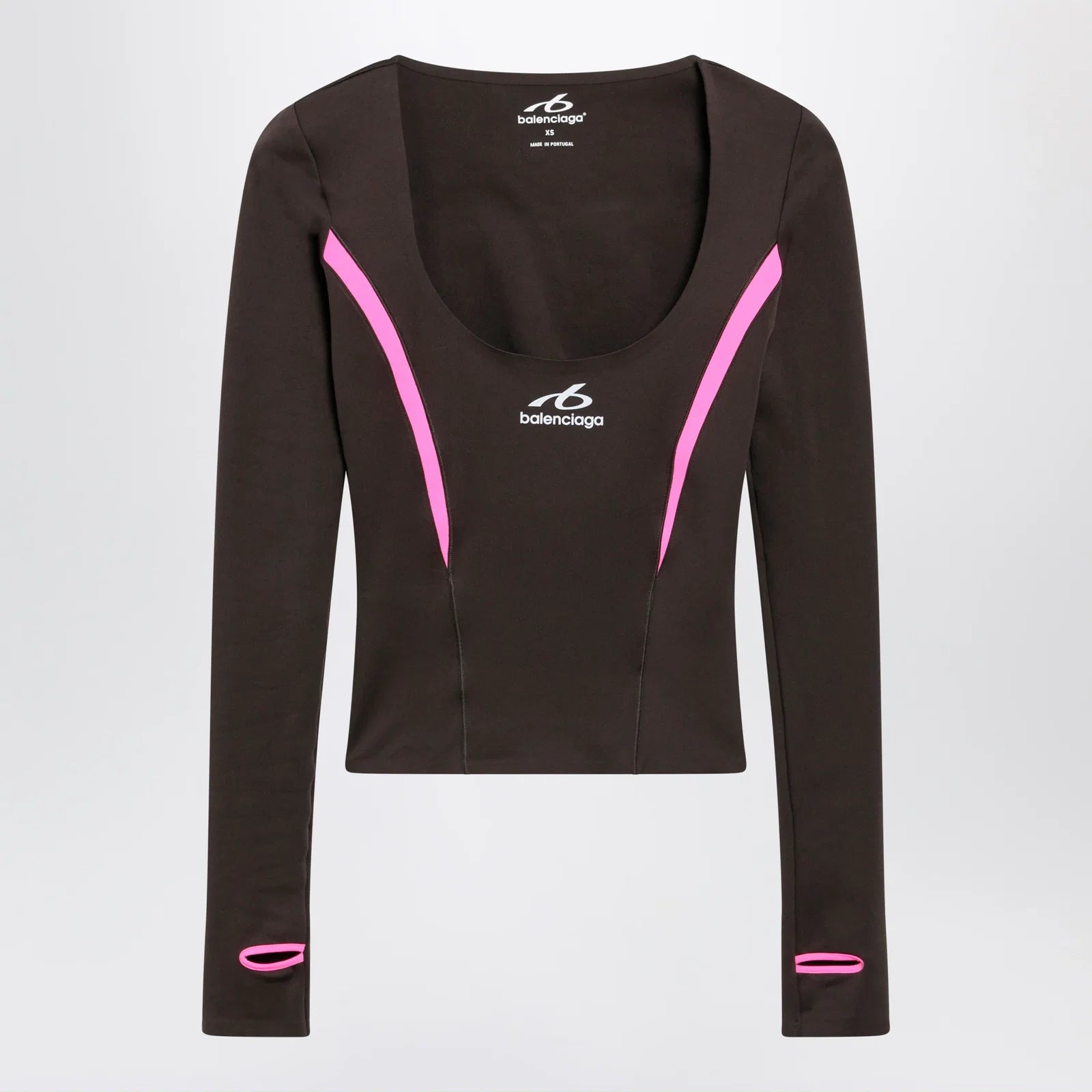 Balenciaga Techwear top in khaki/neon pink technical fabric