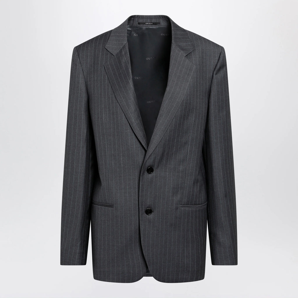 GUCCI Grey/light blue pinstripe wool jacket