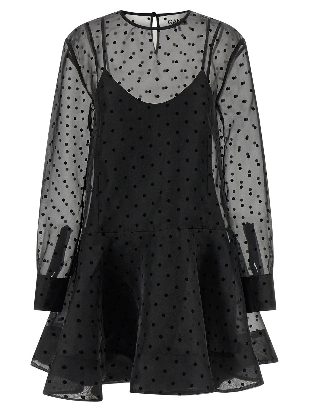 Ganni Black Organza Circle Collar Dress