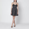 GANNI Black satin mini dress with polka dots