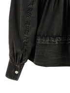 Ganni Black Washed Frill Blouse