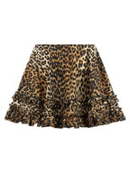 Ganni Leopard Duchesse Nylon Mini Frill Skirt