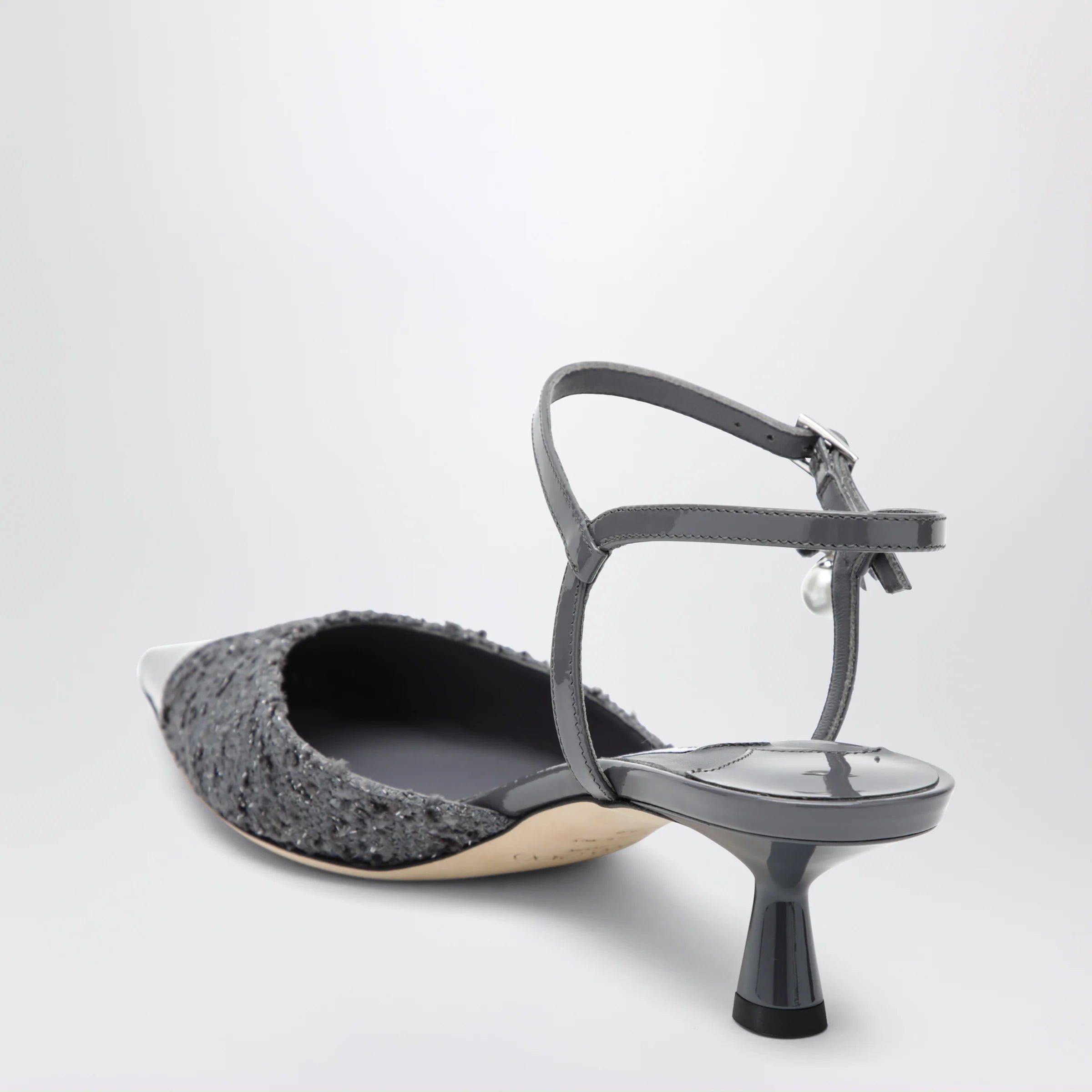 Jimmy Choo Aren graphite leather and fabric slingbacks