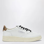 AUTRY Medalist Low Sneakers in white with leopard-print pony hair