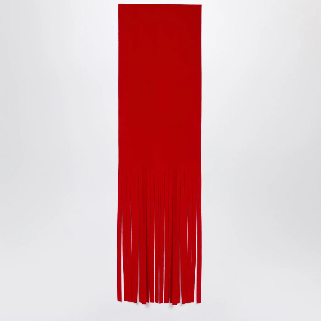Sportmax Red Wool Scarf with Fringes