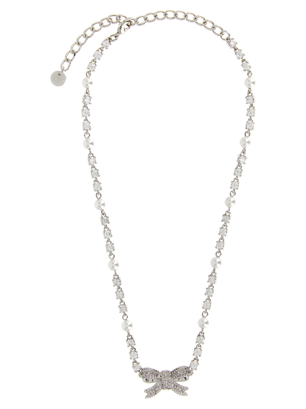 Self-Portrait Crystal Pearl Bow Necklace