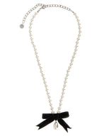 Self-Portrait Black Bow Pearl Necklace