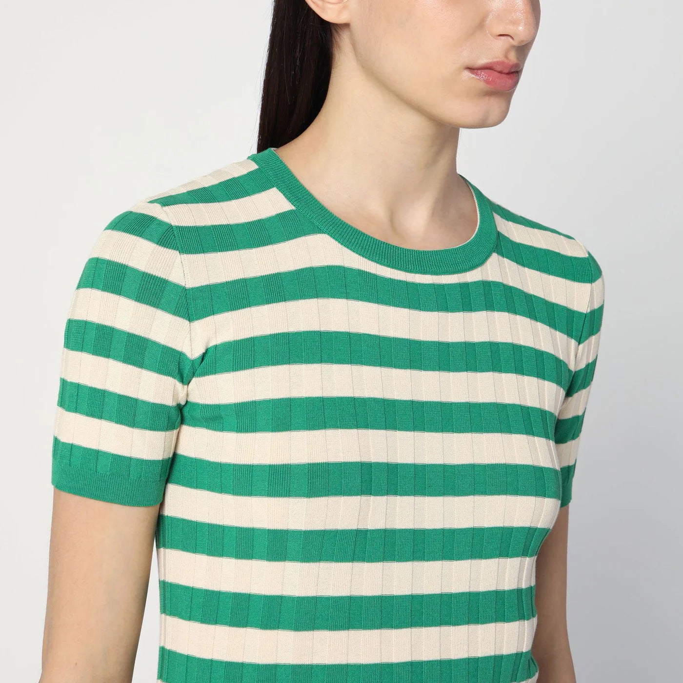 Roberto Collina Green/ivory striped sweater in cotton