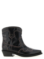 Ganni Low Shaft Embroidered Western Ankle Boots