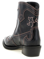 Ganni Low Shaft Embroidered Western Ankle Boots