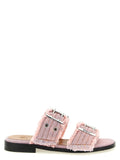 Ganni Feminine Buckle Fringed Denim Sandals