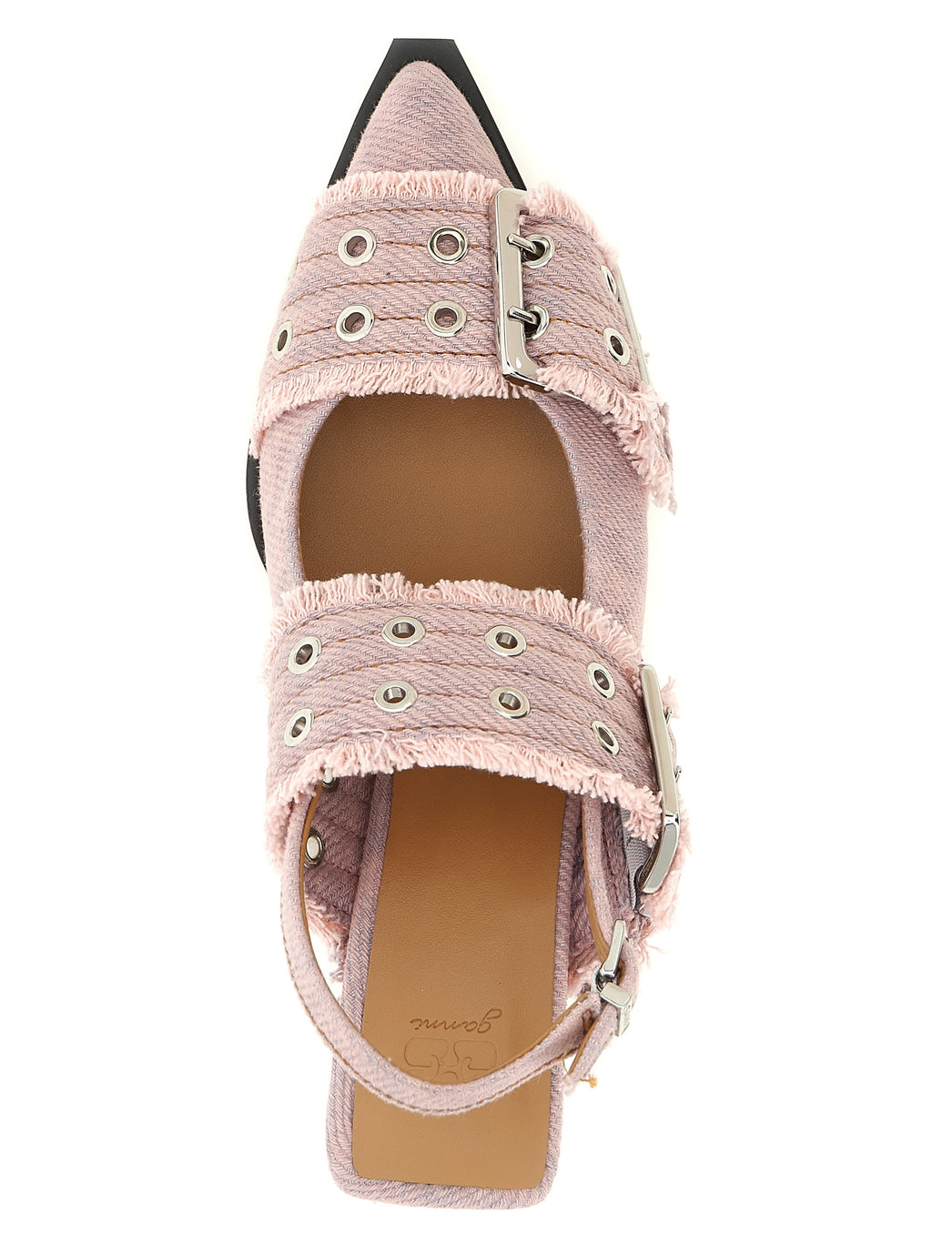 Ganni حذاء Slingback من الدنيم بشرائط ومشبك أنثوي