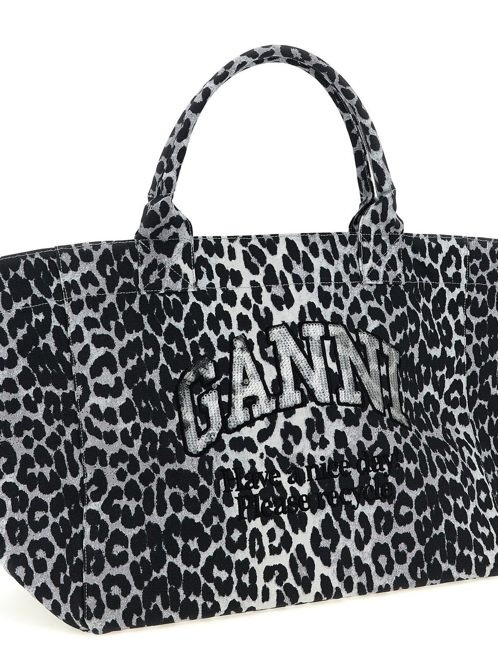 Ganni Leopard Sequin Xxl Tote Shopping Bag