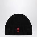 Ami Paris Black Ami de Coeur wool beanie