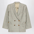 Blazé Milano Double-breasted beige blazer with pink check pattern