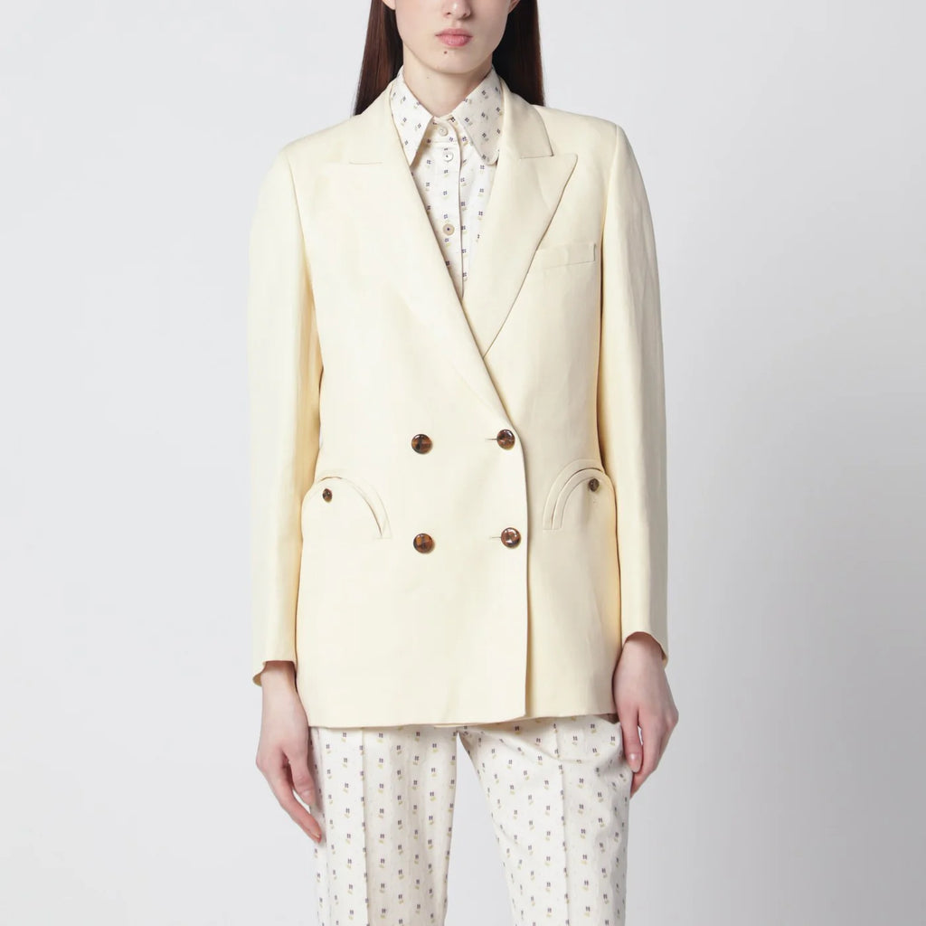 Blazé Milano Butter-coloured double-breasted jacket in linen and silk
