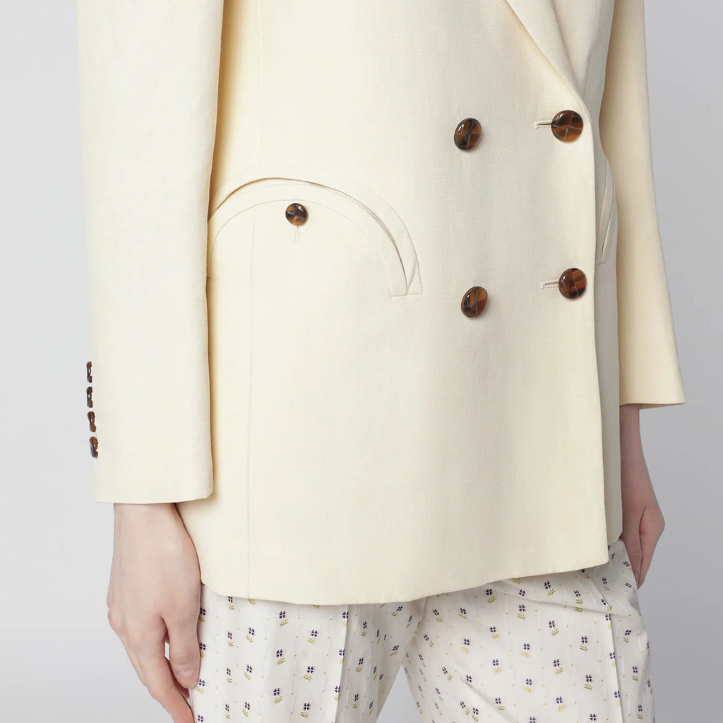 Blazé Milano Butter-coloured double-breasted jacket in linen and silk