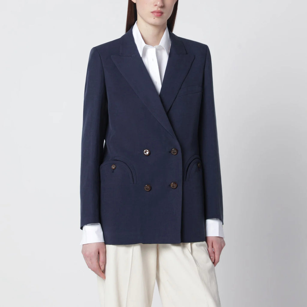 Blazé Milano Navy blue double-breasted jacket in linen and silk