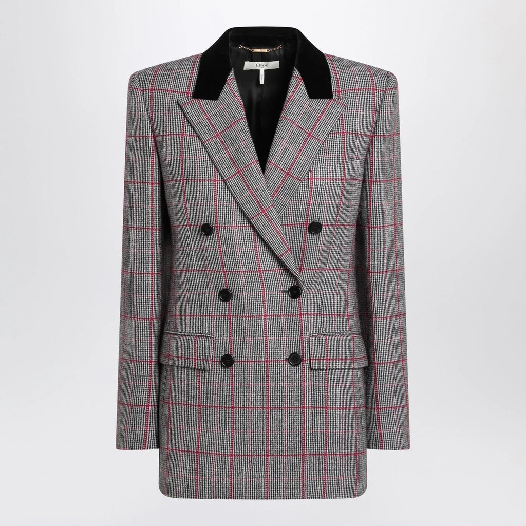 Chloé Black/white checkered wool double-breasted blazer