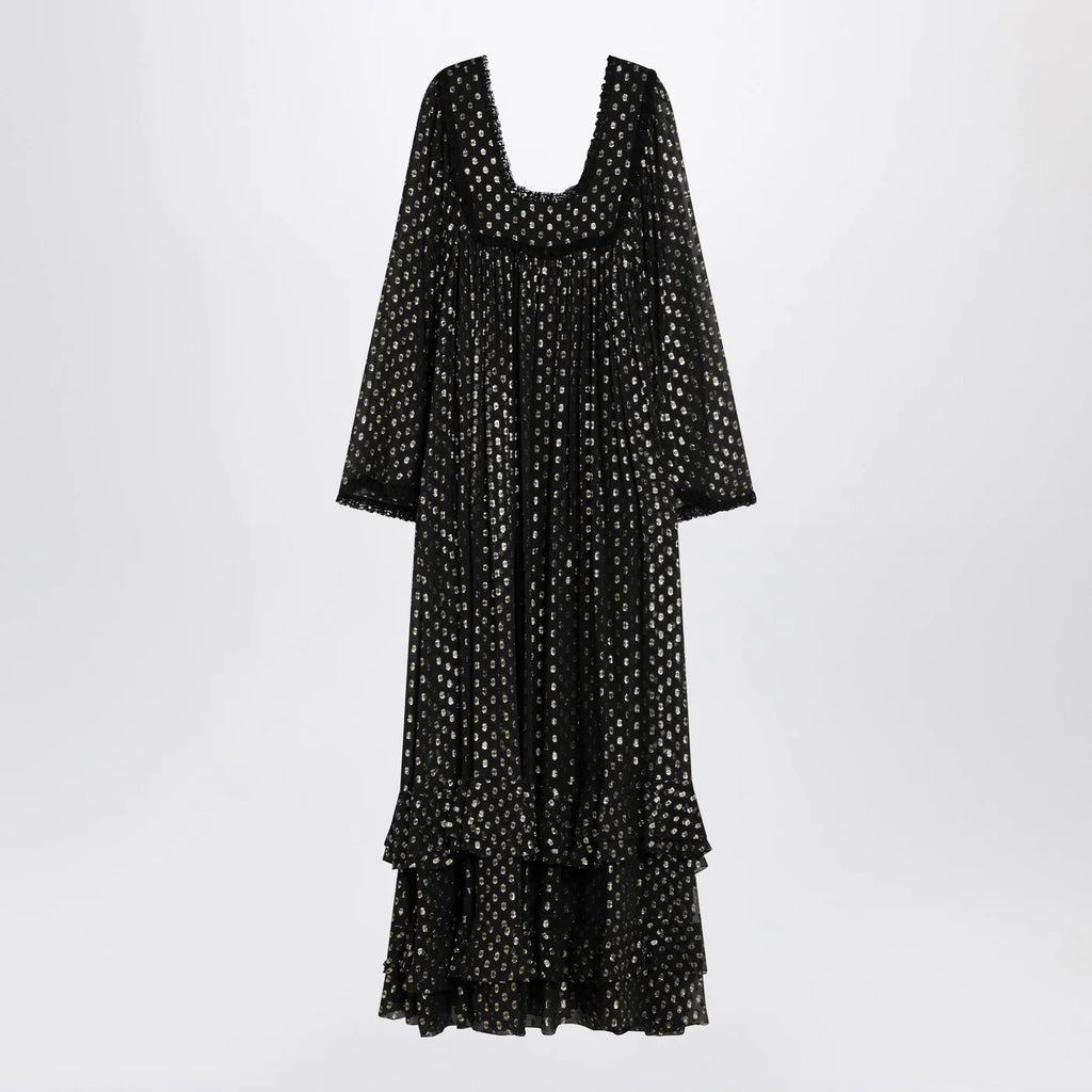 Chloé Maxi black dress with lightweight silk ruffles