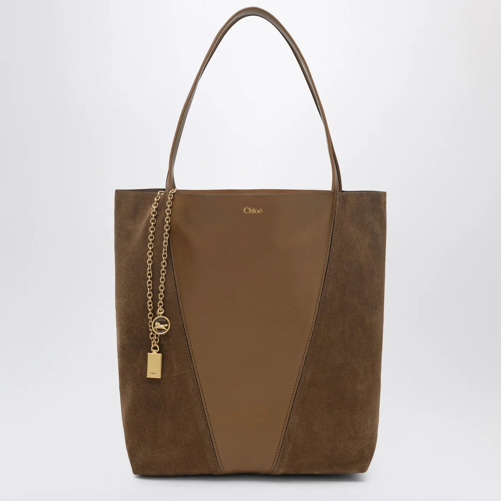 Chloé Spin tote bag in leather and suede khaki