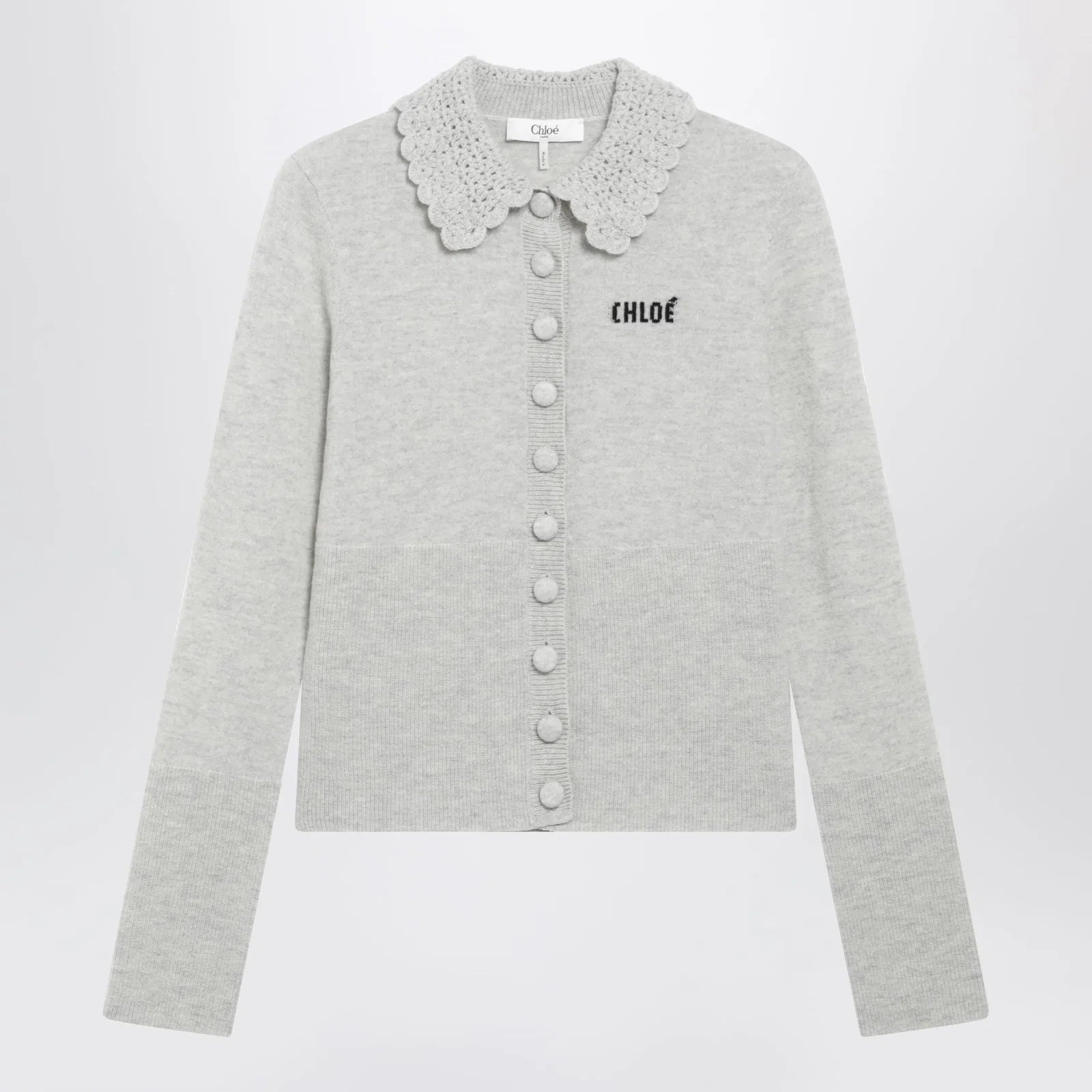 Chloé Slim-fit logo wool cardigan in Sweet Grey
