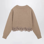 Chloé Cropped turtleneck sweater in wool-cashmere Bleached brown