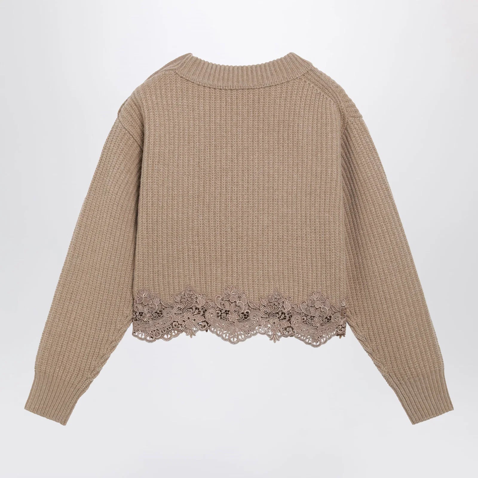 Chloé Cropped turtleneck sweater in wool-cashmere Bleached brown