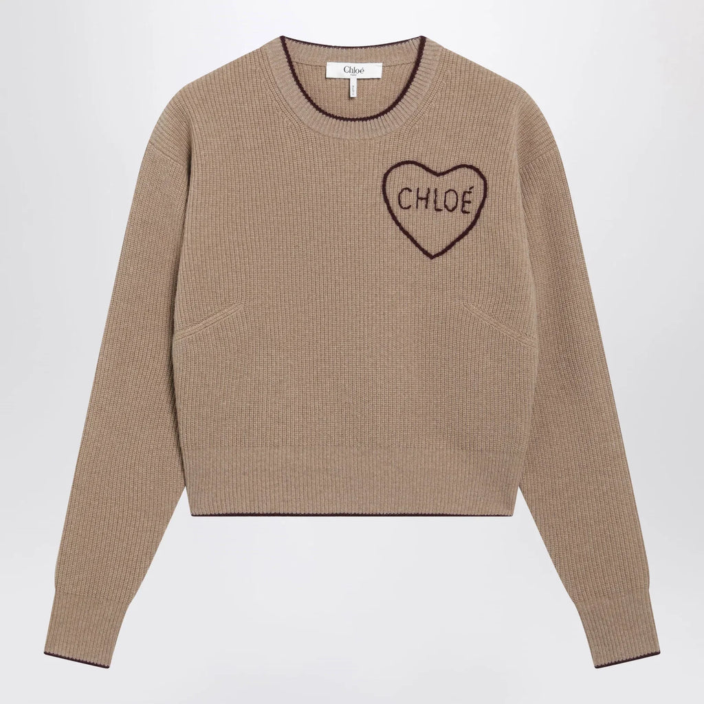 Chloé Light Brown Wool and Cashmere Logo Sweater