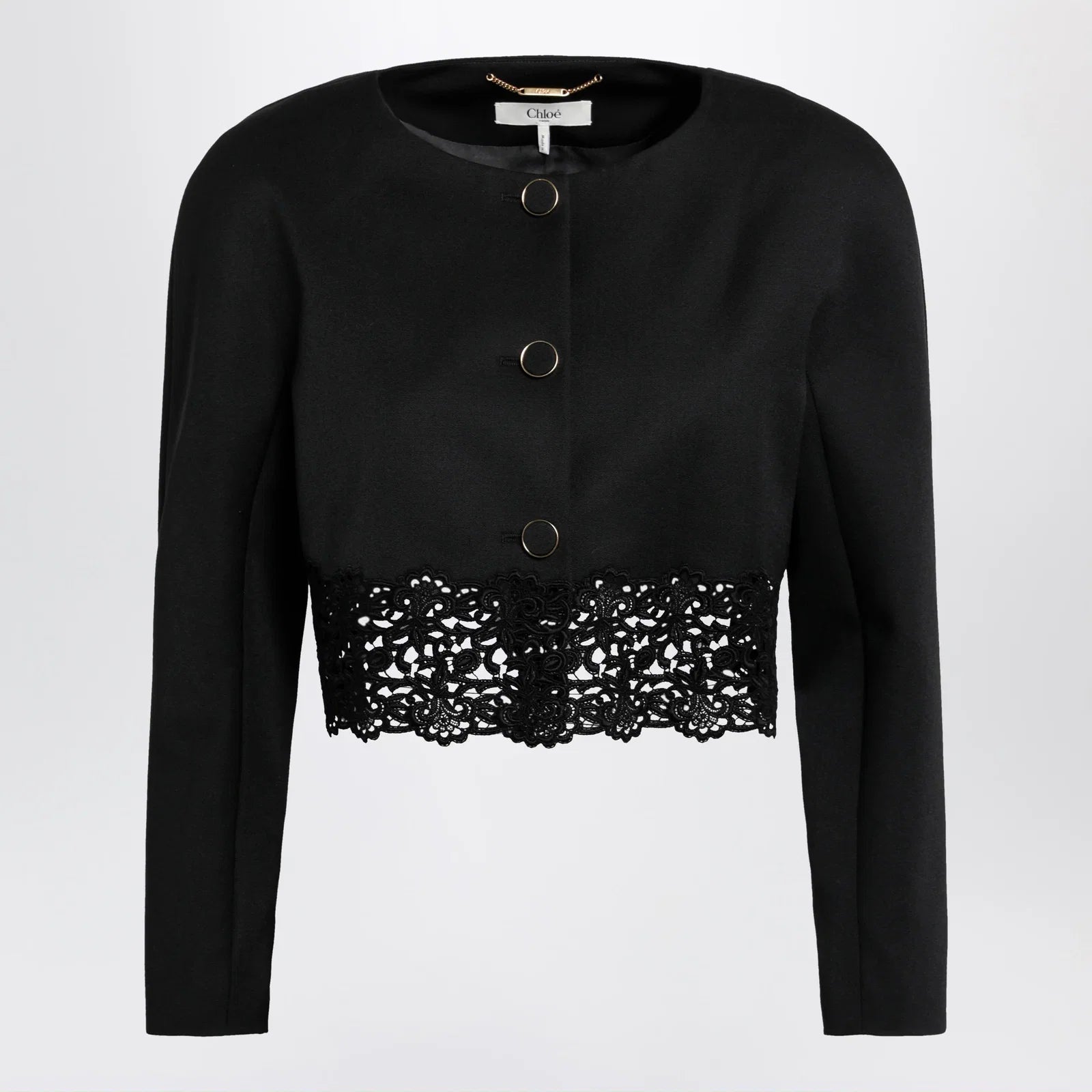 Chloé Black cropped jacket with openwork trim