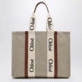 Chloé Large Woody tote bag in beige canvas