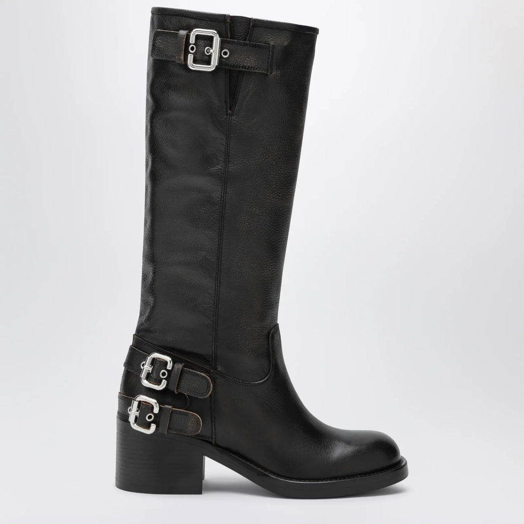 Chloé Dakota knee-high biker boots in black leather