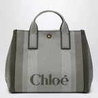 Chloé Carry tote bag in dark green striped canvas