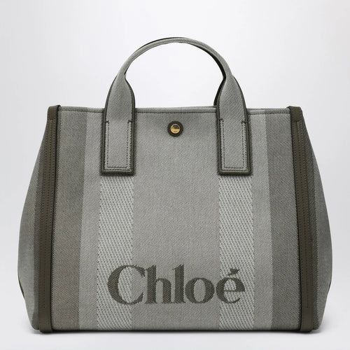 Chloé Carry tote bag in dark green striped canvas