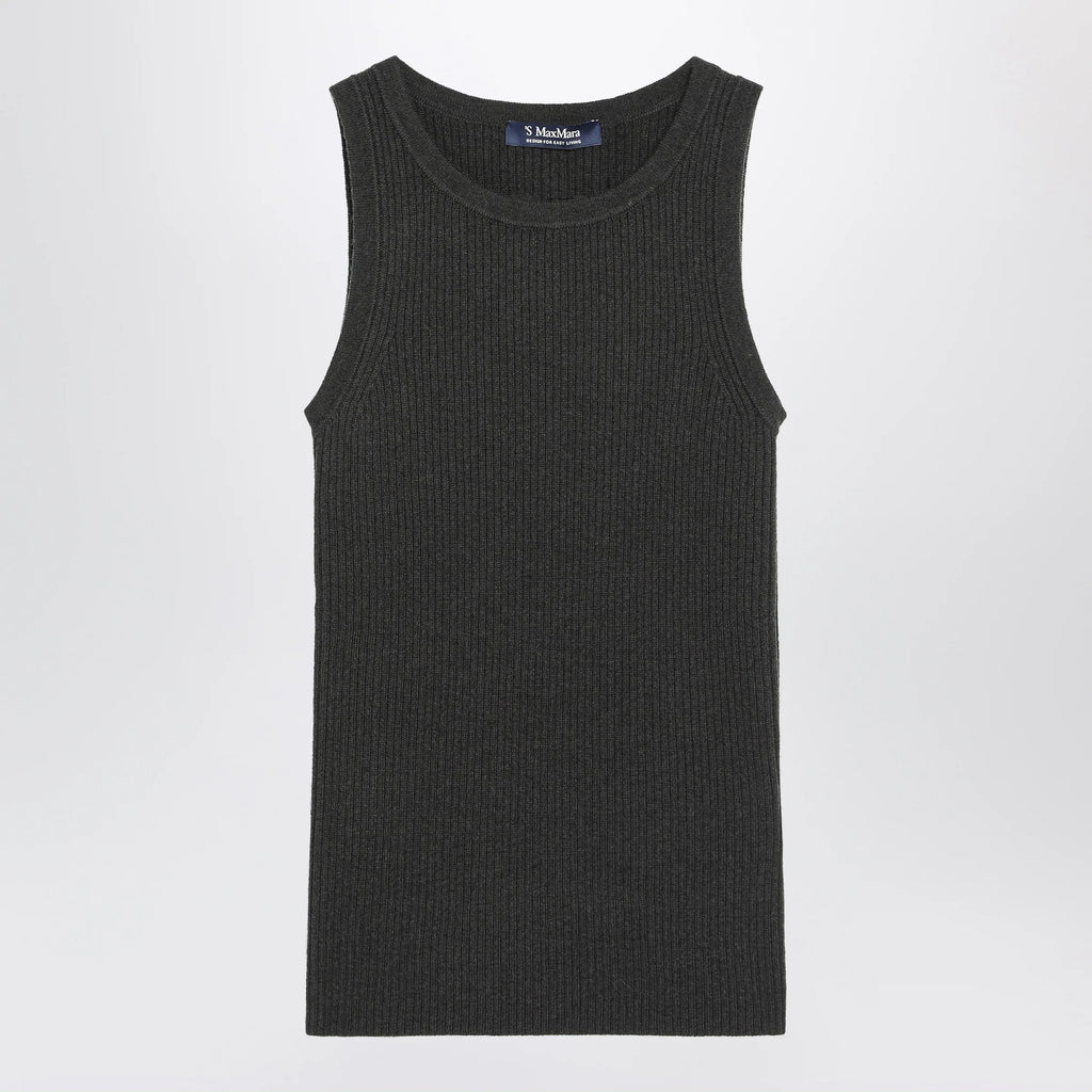 S Max Mara Green ribbed tank top in wool and cashmere