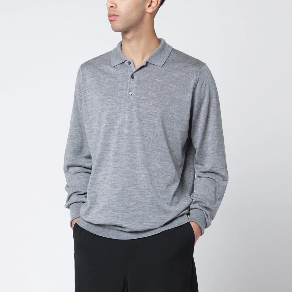 JOHN SMEDLEY Light grey wool polo shirt