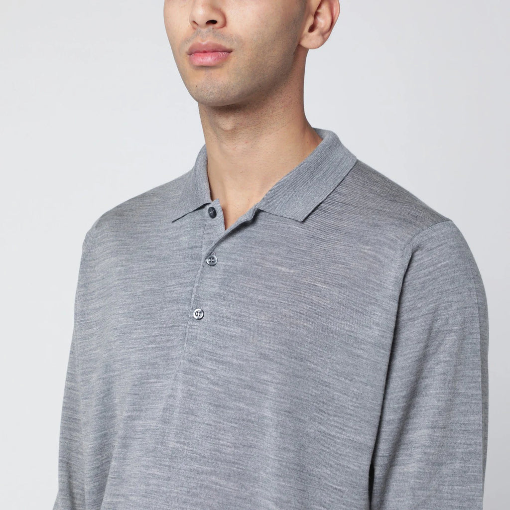 JOHN SMEDLEY Light grey wool polo shirt