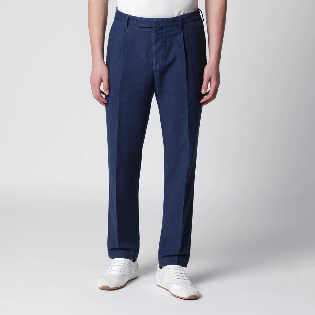 Santaniello Blue trousers in cotton and linen