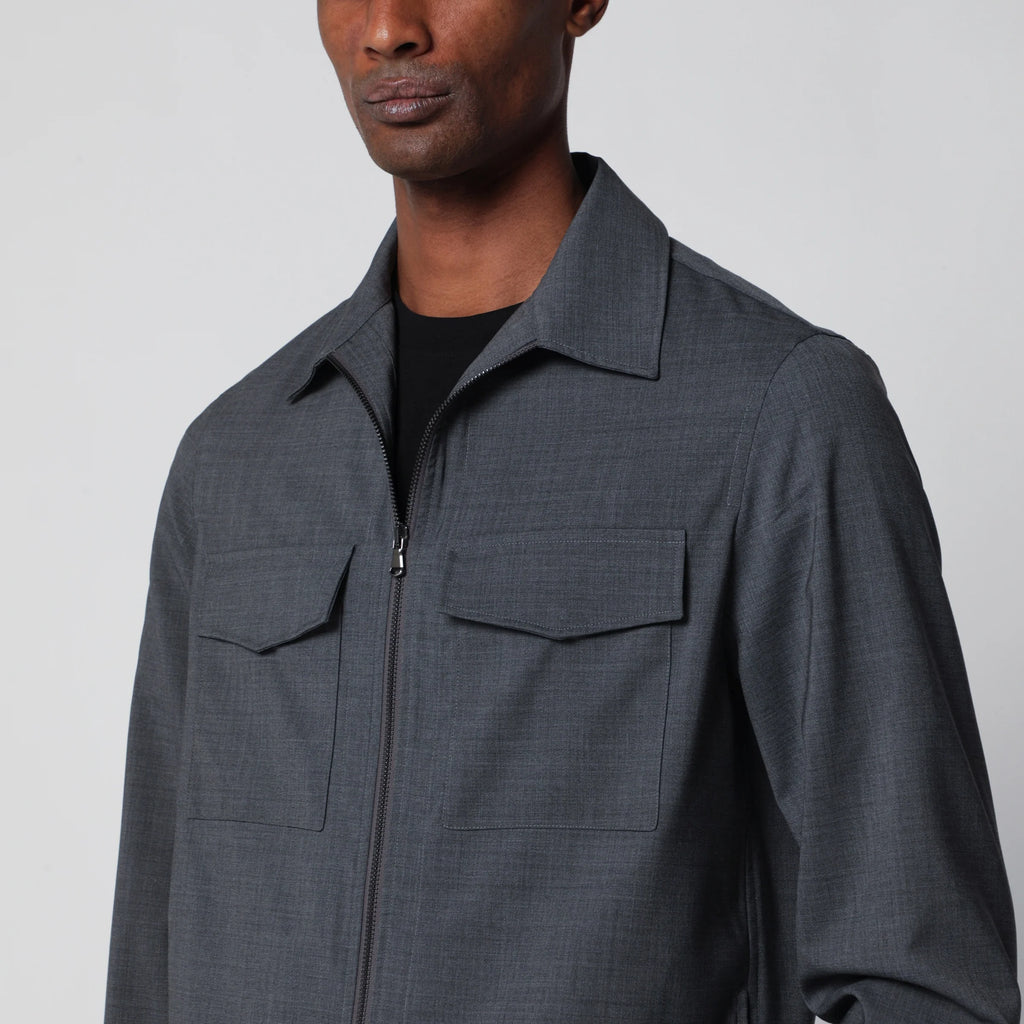 Santaniello Grey wool-blend zip-up jacket