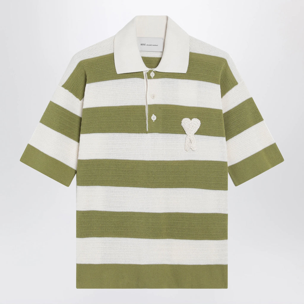 Ami Paris Ami de Coeur striped cotton knit polo shirt