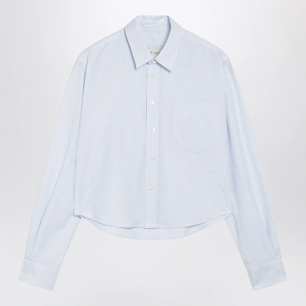Ami Paris Blue/White Striped Ami de Cœur Cropped Shirt